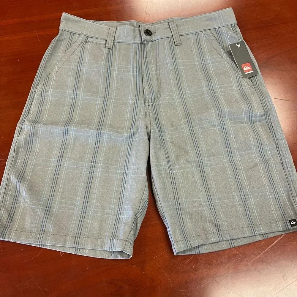Quiksilver Gray & Blue Windowpane Bermuda Shorts sz 33 NWT